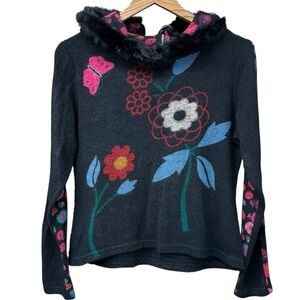 y2k ANAC by Kimi hoodie with faux fur and painted flowers, xl